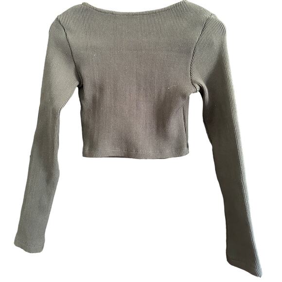 White Fox | The Real Thing Brown Ribbed Double Zipper Cropped Sweater | Medium - Picture 3 of 5